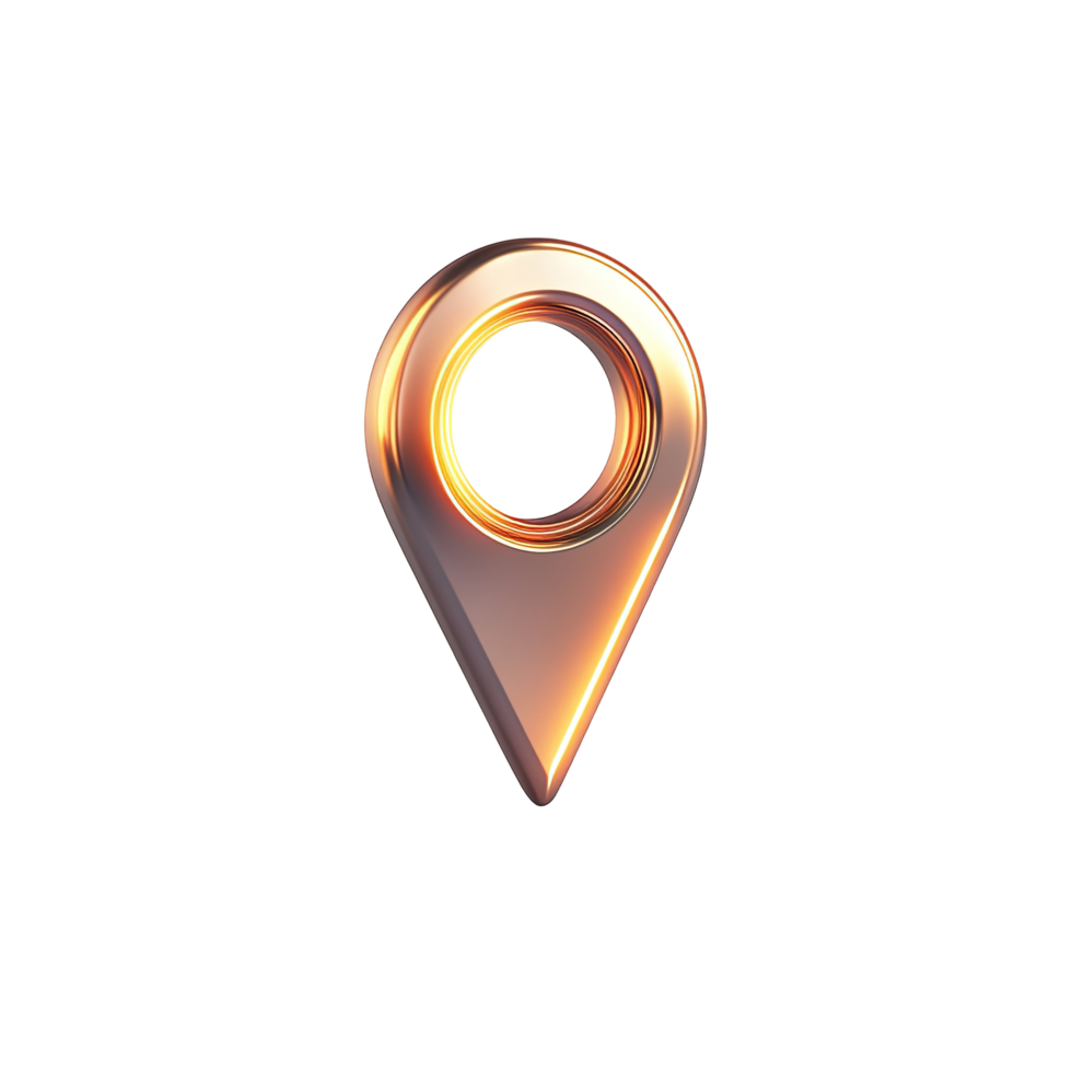 Glowing Metallic Gold Location Pointer Icon Isolated on Transparent Background png