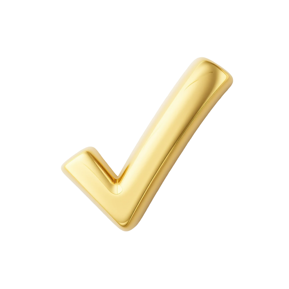 A Golden Three Dimensional Check Mark Symbol Isolated on Transparent Background png