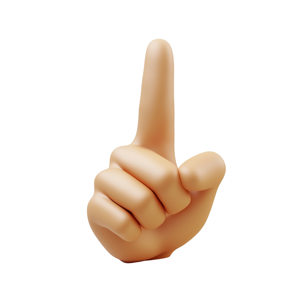 A three dimensional rendering of a hand pointing upwards, Isolated on Transparent Background png