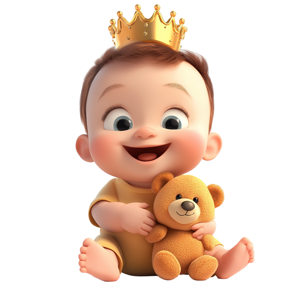 Adorable Baby King Holding a Teddy Bear png