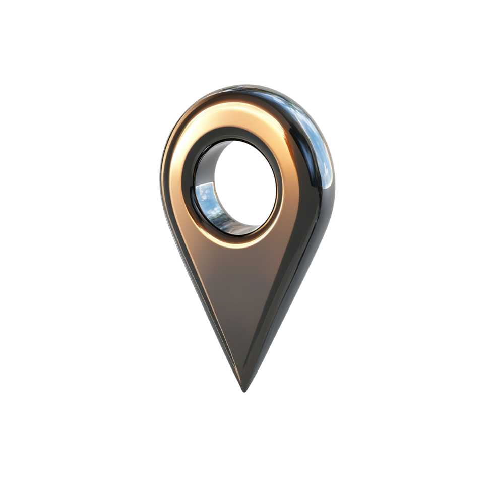 Chrome Location Pointer Three Dimensional Render Isolated on Transparent Background png