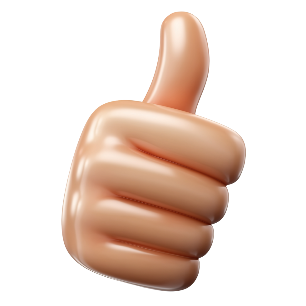 A three dimensional rendering of a thumbs up gesture Isolated on Transparent Background png