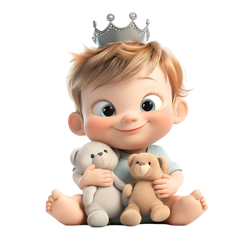 Adorable Baby Prince Holds Two Teddy Bears png