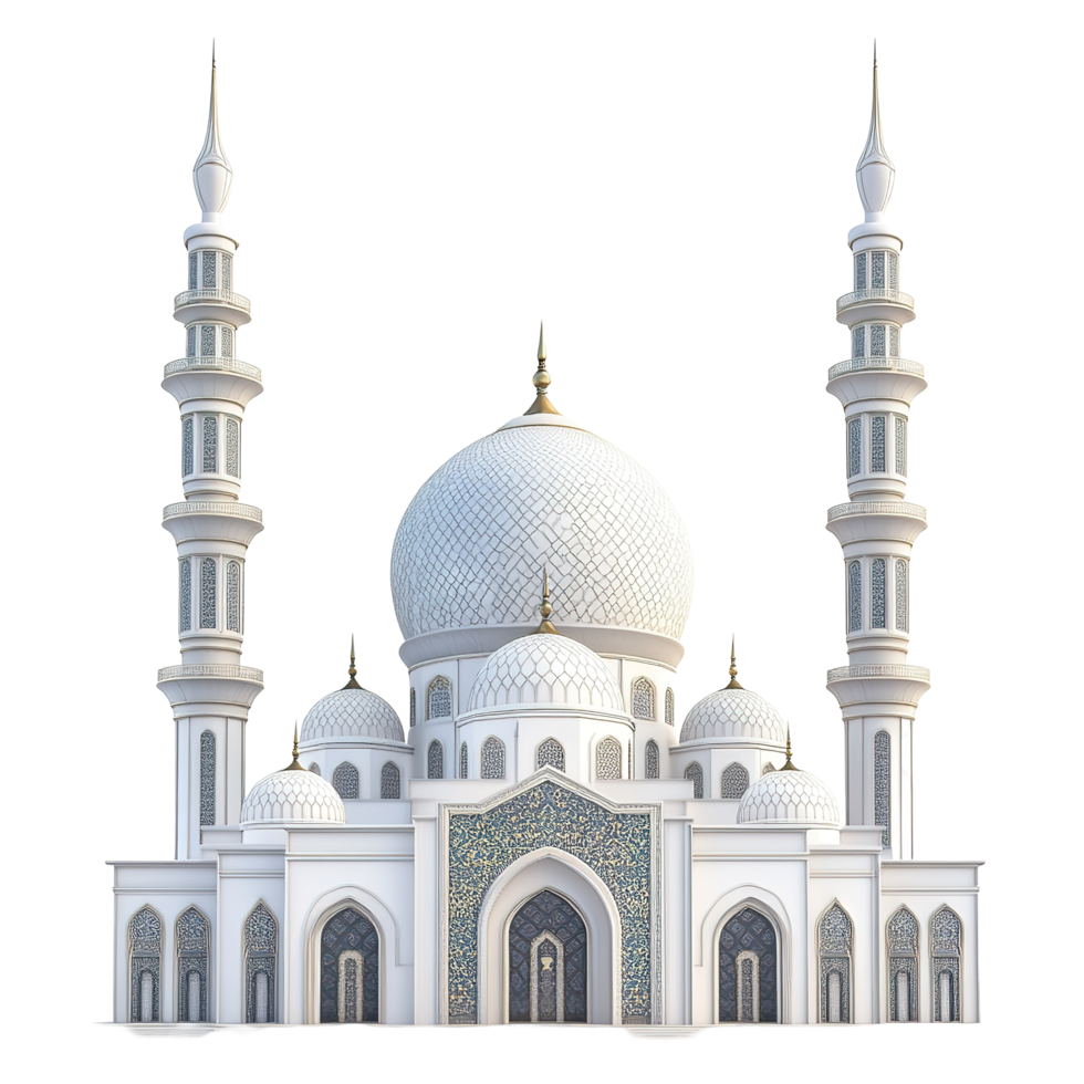 Elegant White Mosque Architectural Design Render Isolated on Transparent Background png