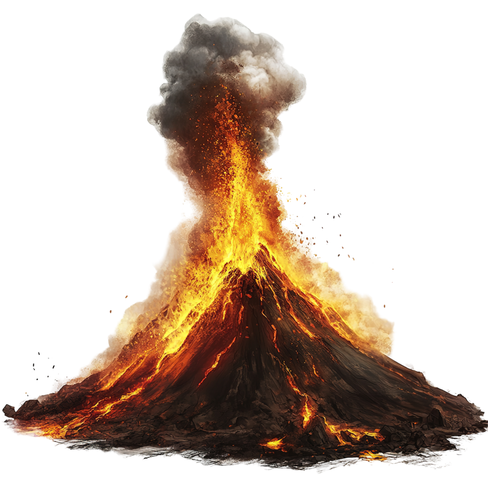 Fiery Volcanic Eruption Spewing Lava and Ash Isolated on Transparent Background png