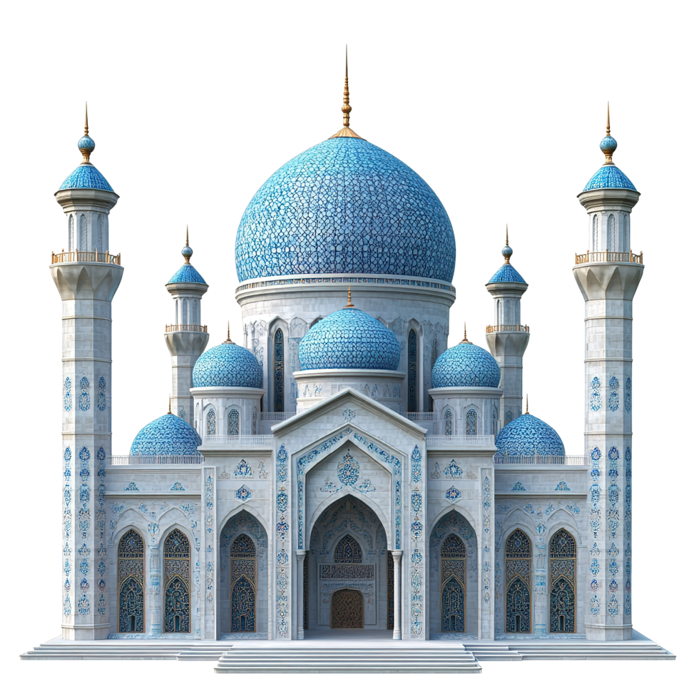 Elegant Blue Domed Mosque Architectural Design Isolated on Transparent Background png