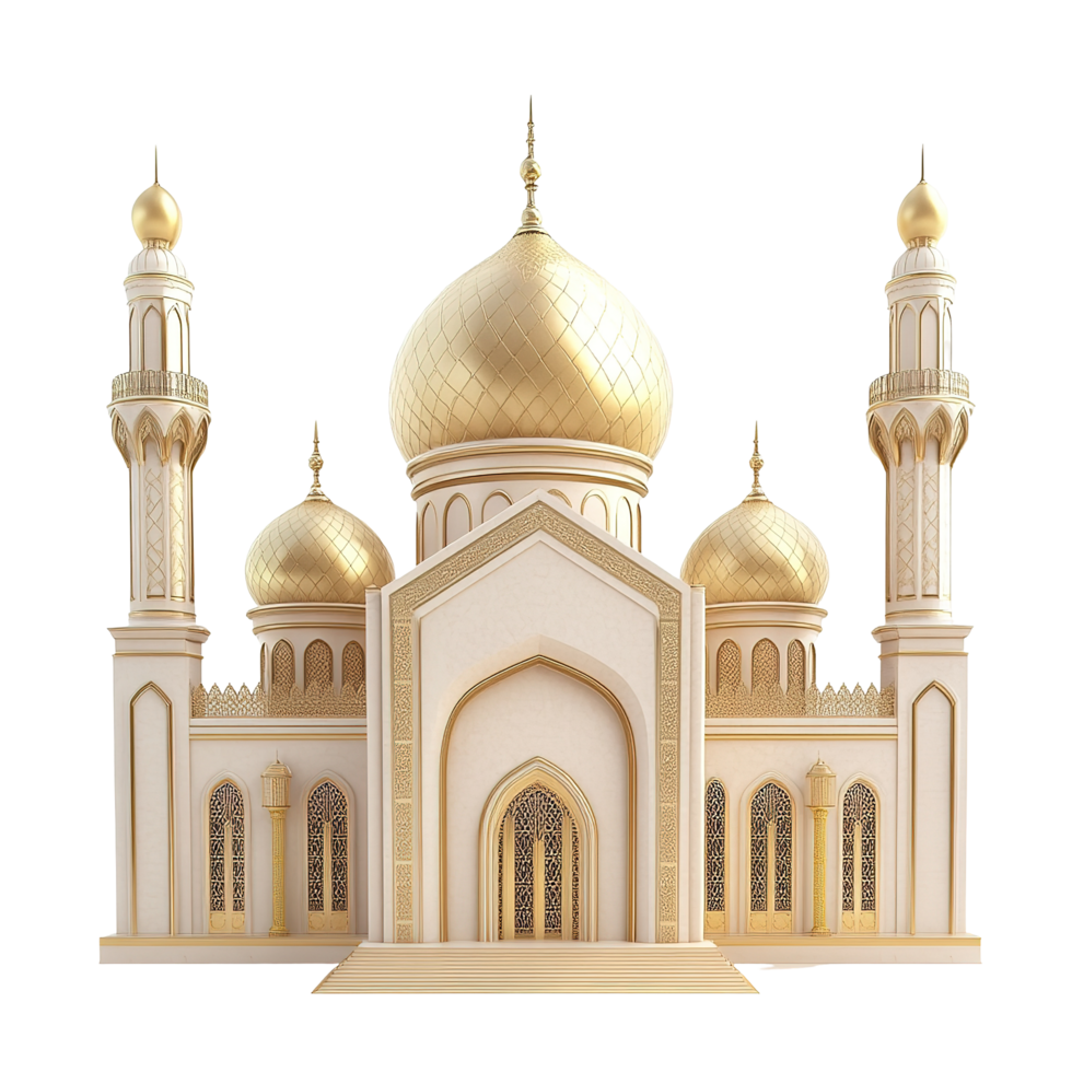 Elegant Golden Mosque Architectural Design Rendering Isolated on Transparent Background png