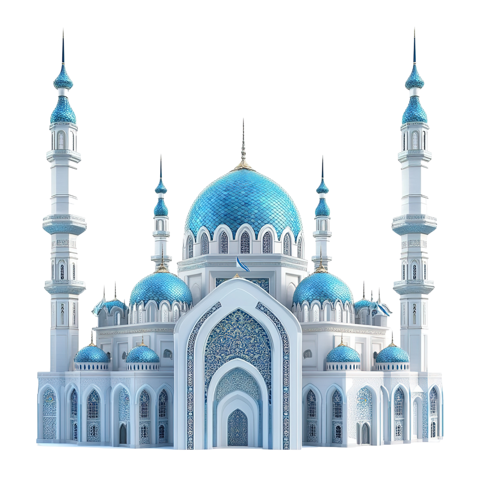 Majestic Blue Domed Mosque Architectural Isolated on Transparent Background png