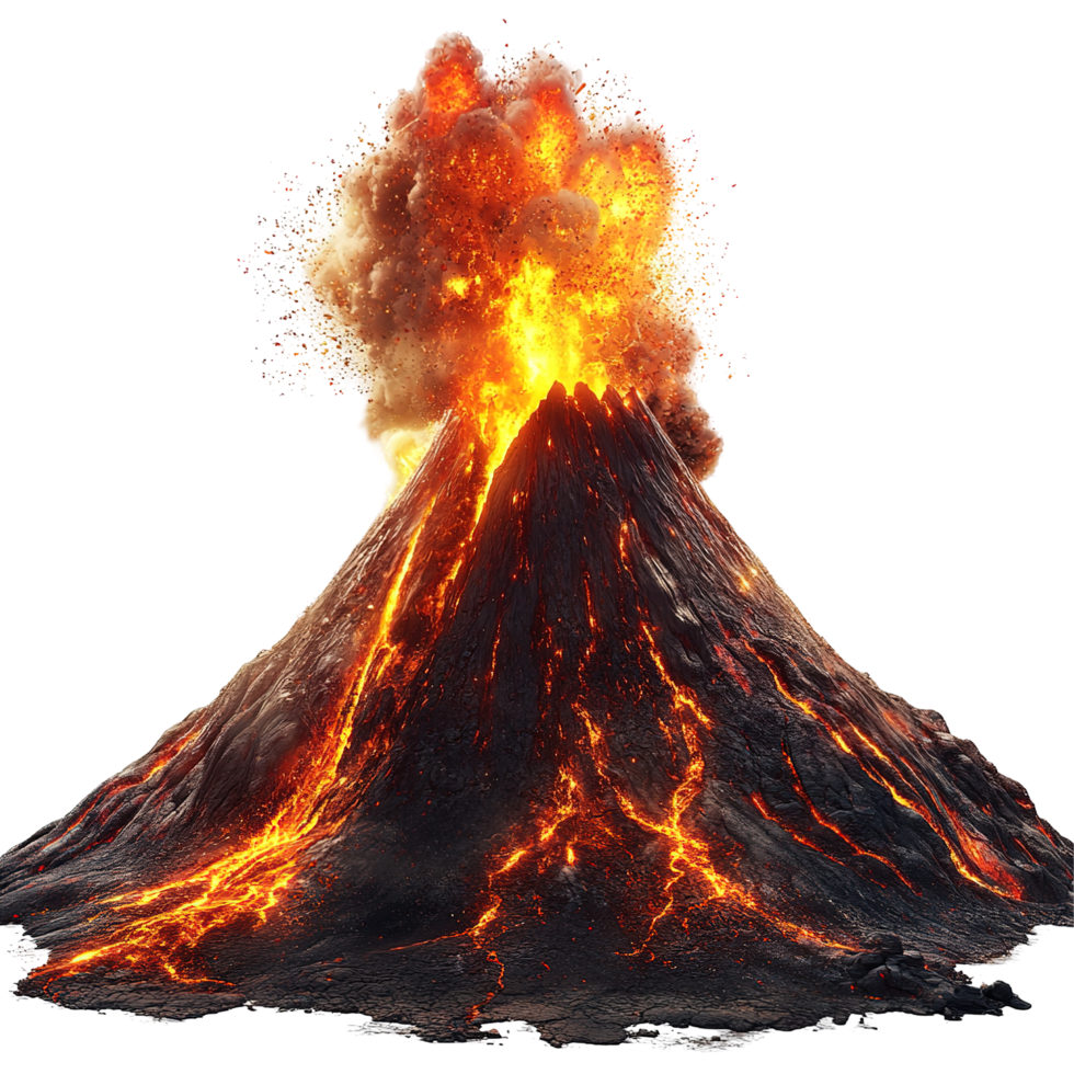 A Volcano Erupts Spewing Lava and Ash into the Air Isolated on Transparent Background png