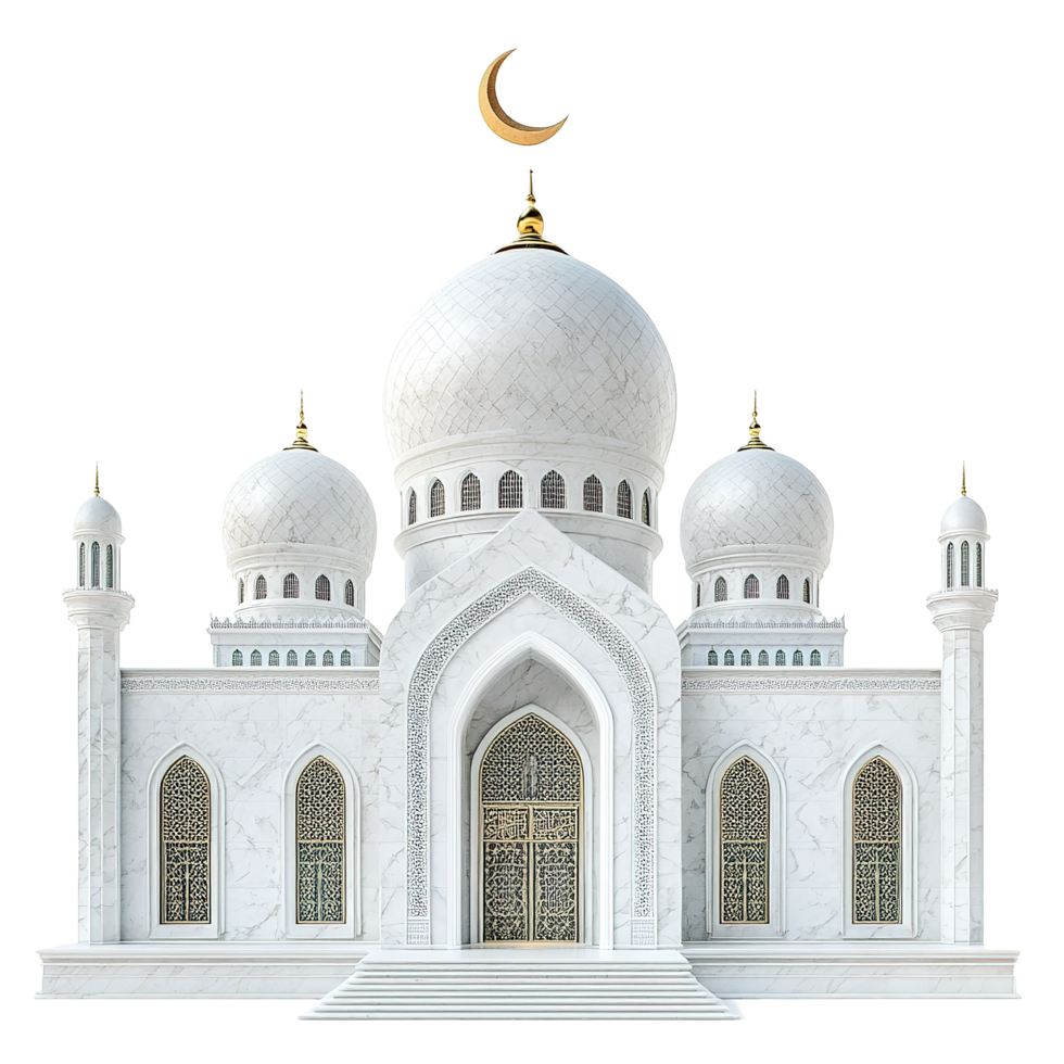 Elegant White Marble Mosque Architectural Design Isolated on Transparent Background png