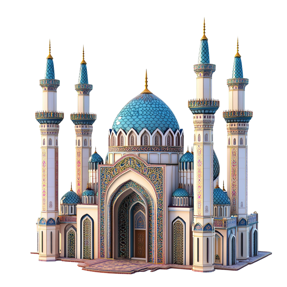 Ornate Mosque Architectural Design Render Isolated on Transparent Background png