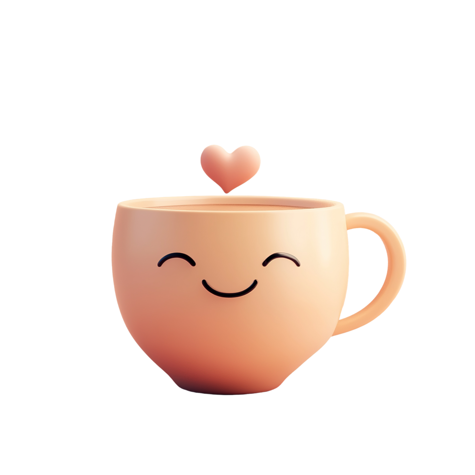 Happy Smiling Coffee Cup With Heart Isolated on Transparent Background png