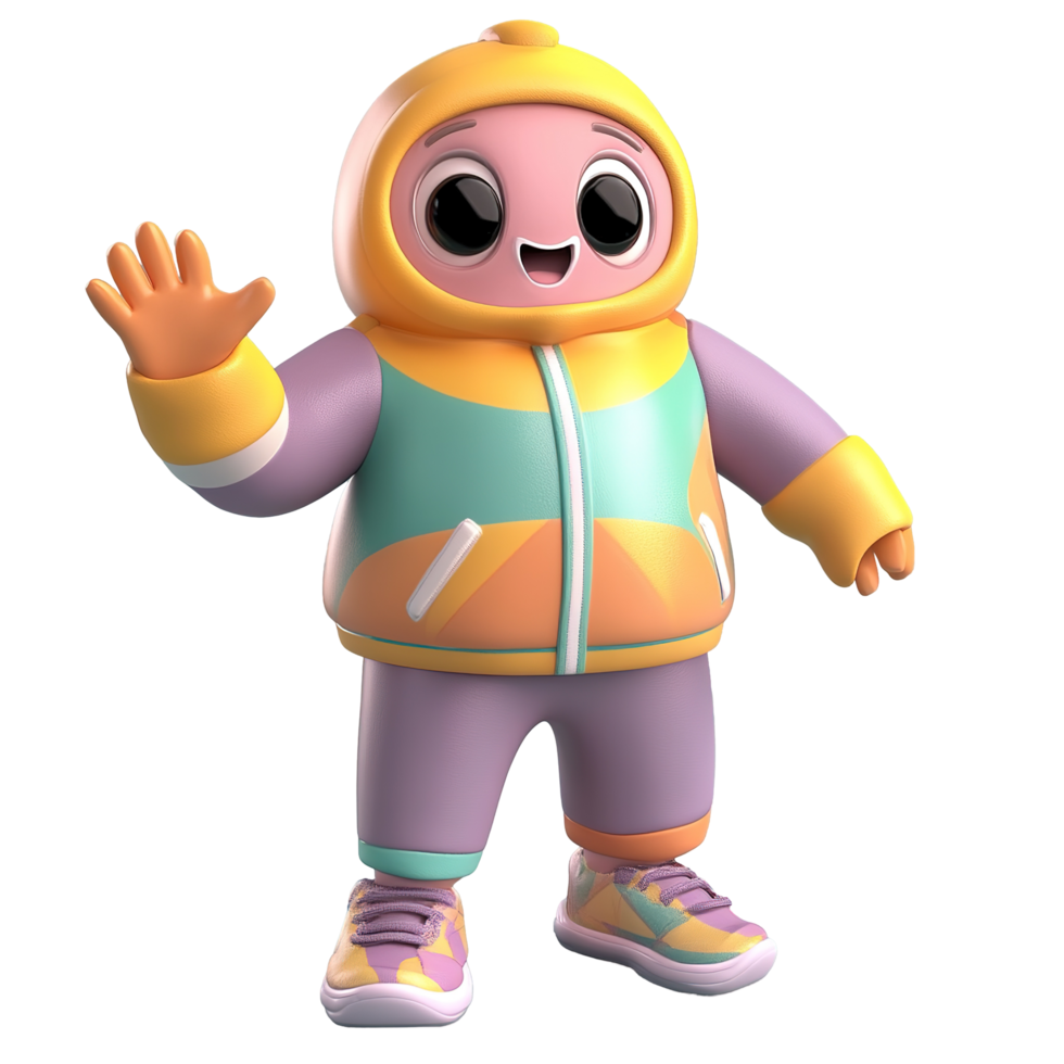 Cheerful Cartoon Character Waves Hello Wearing Winter Gear Isolated on Transparent Background png