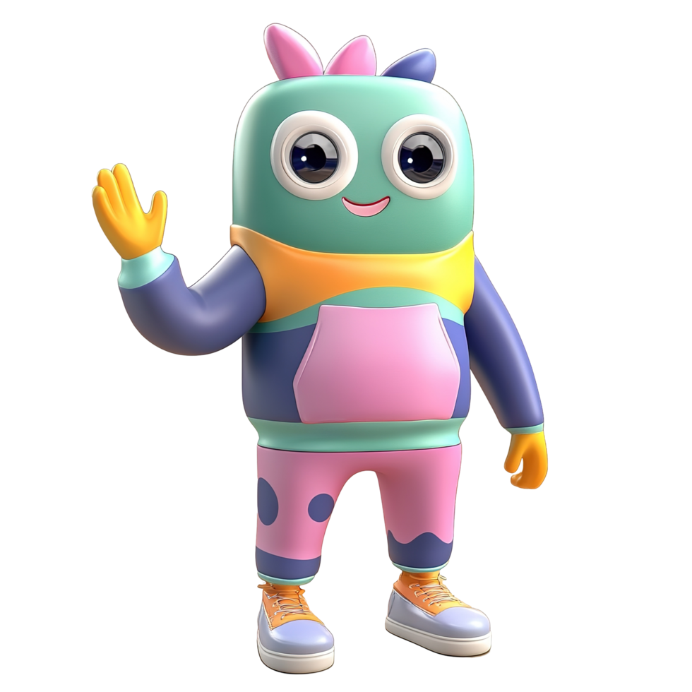 A cheerful cartoon creature waves hello Isolated on Transparent Background png
