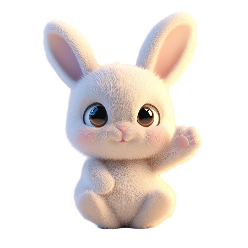 Adorable White Bunny Rabbit Raising Its Paw Isolated on Transparent Background png