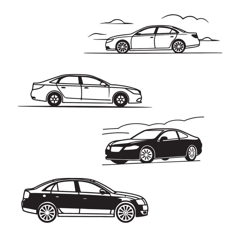 Fore different car silhouettes on a road. vector