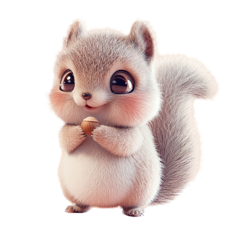 Adorable Fluffy Squirrel Holding Nut Isolated on Transparent Background png