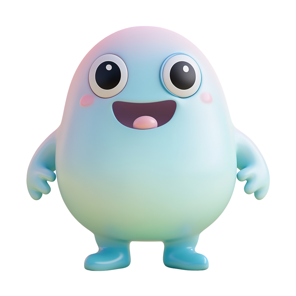 Happy Light Blue Cartoon Monster Character Design Isolated on Transparent Background png