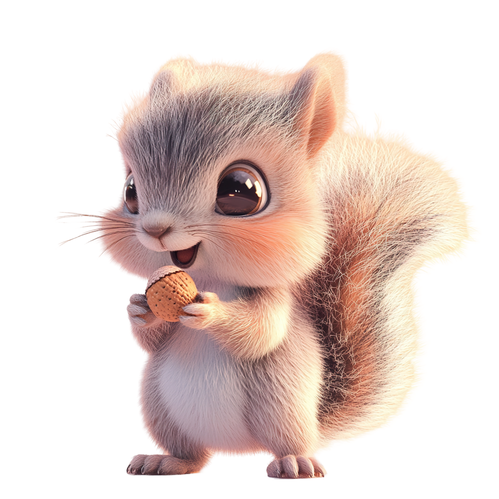 Adorable Cartoon Squirrel Holding Nut Delightfully Isolated on Transparent Background png