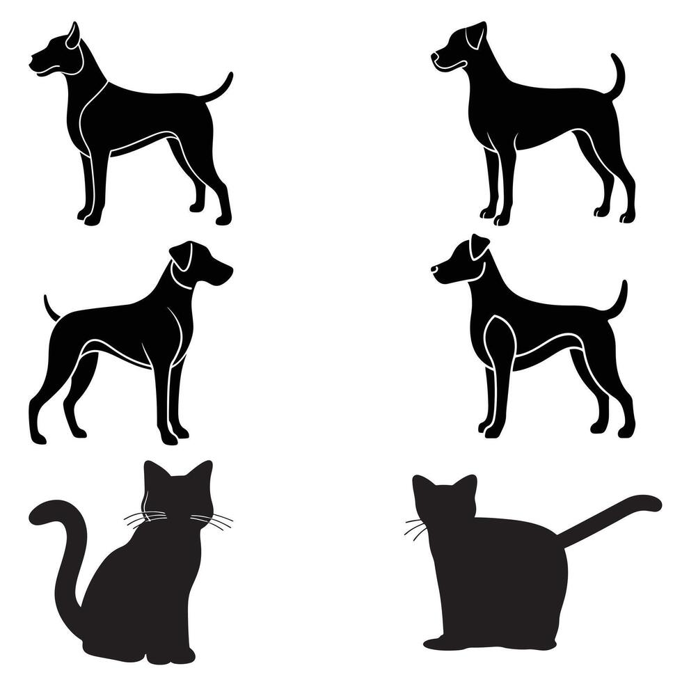 Four Simple Black and White cat and dog Symbols vector