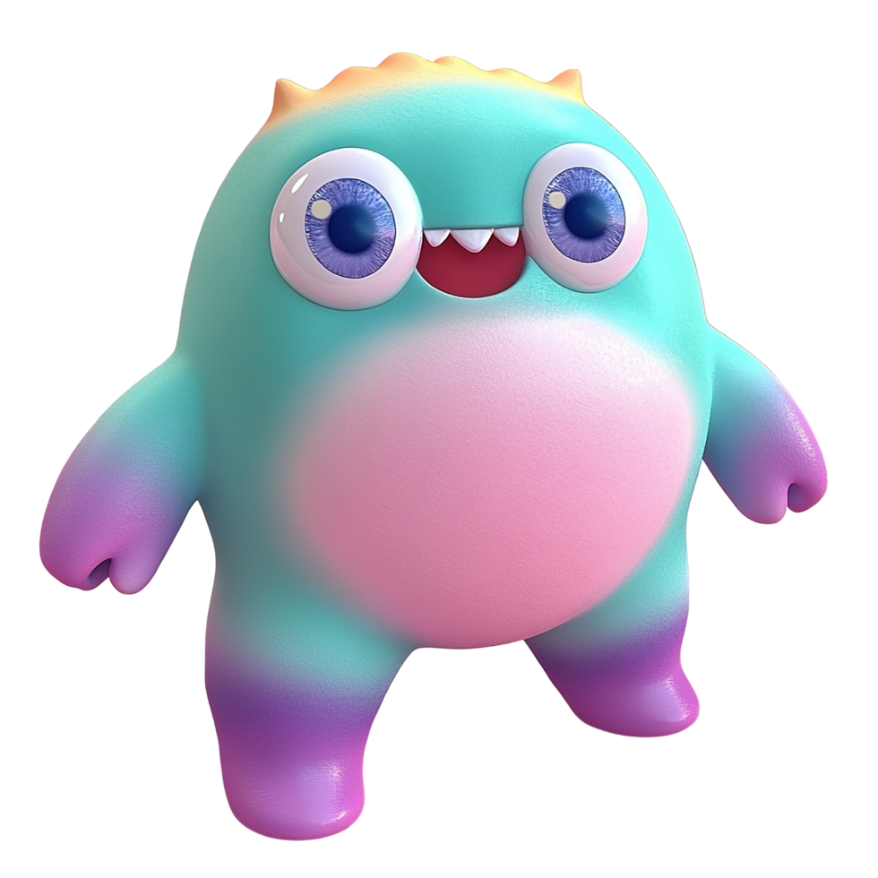 A cheerful pastel colored monster smiles happily, Isolated on Transparent Background png