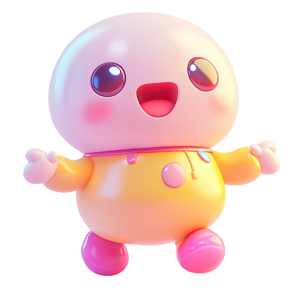 Happy Smiling Cartoon Character in Yellow Jumpsuit Isolated on Transparent Background png
