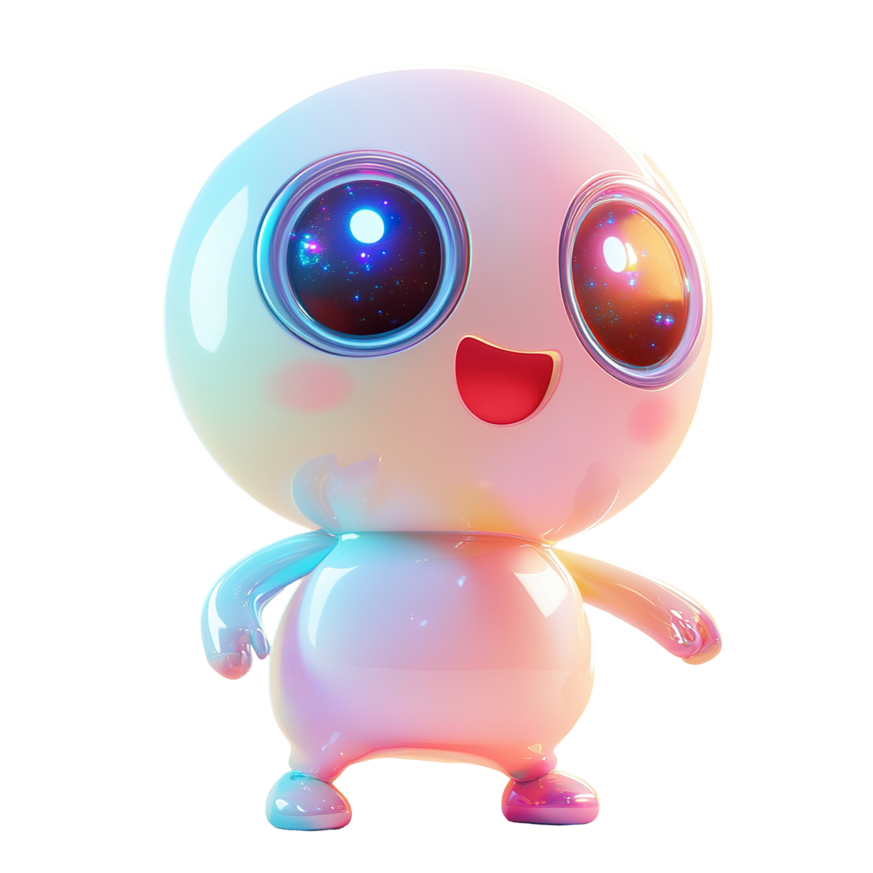 A Happy Little Robot With Galaxy Eyes Isolated on Transparent Background png