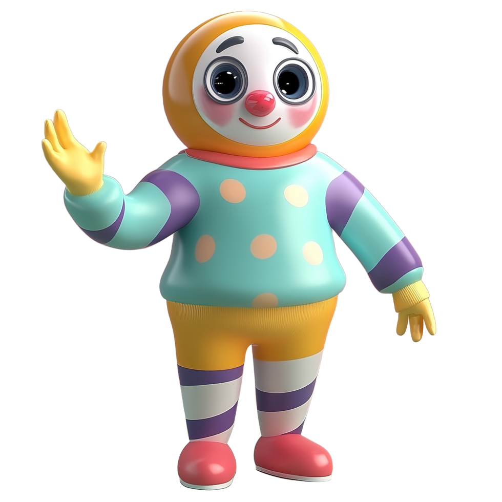 A cheerful cartoon clown waves hello happily, Isolated on Transparent Background png