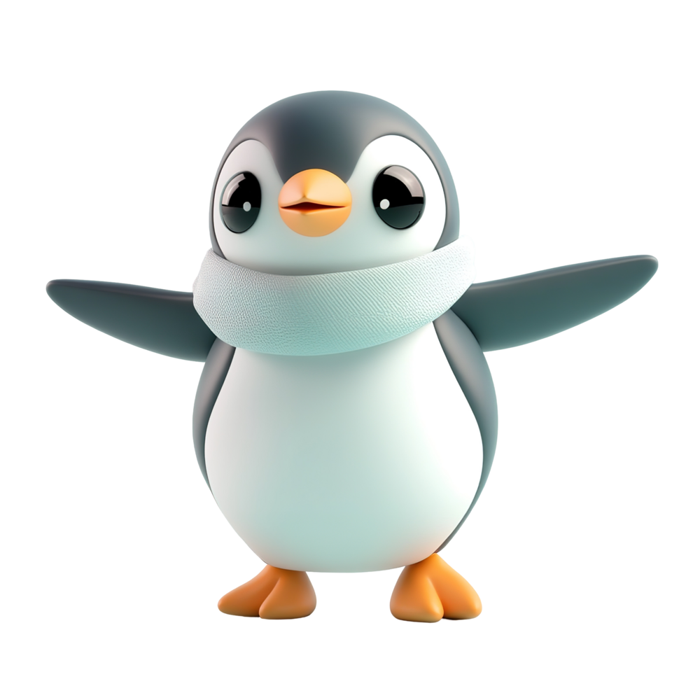 Adorable Penguin Wearing A Scarf Stands With Arms Outstretched Isolated on Transparent Background png