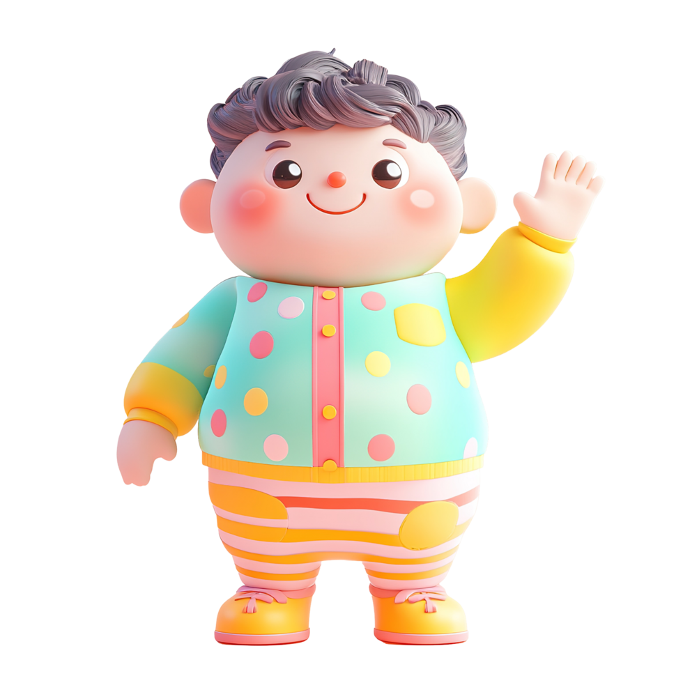 Happy Toddler Waving Cheerful Greeting Adorable Cartoon Isolated on Transparent Background png