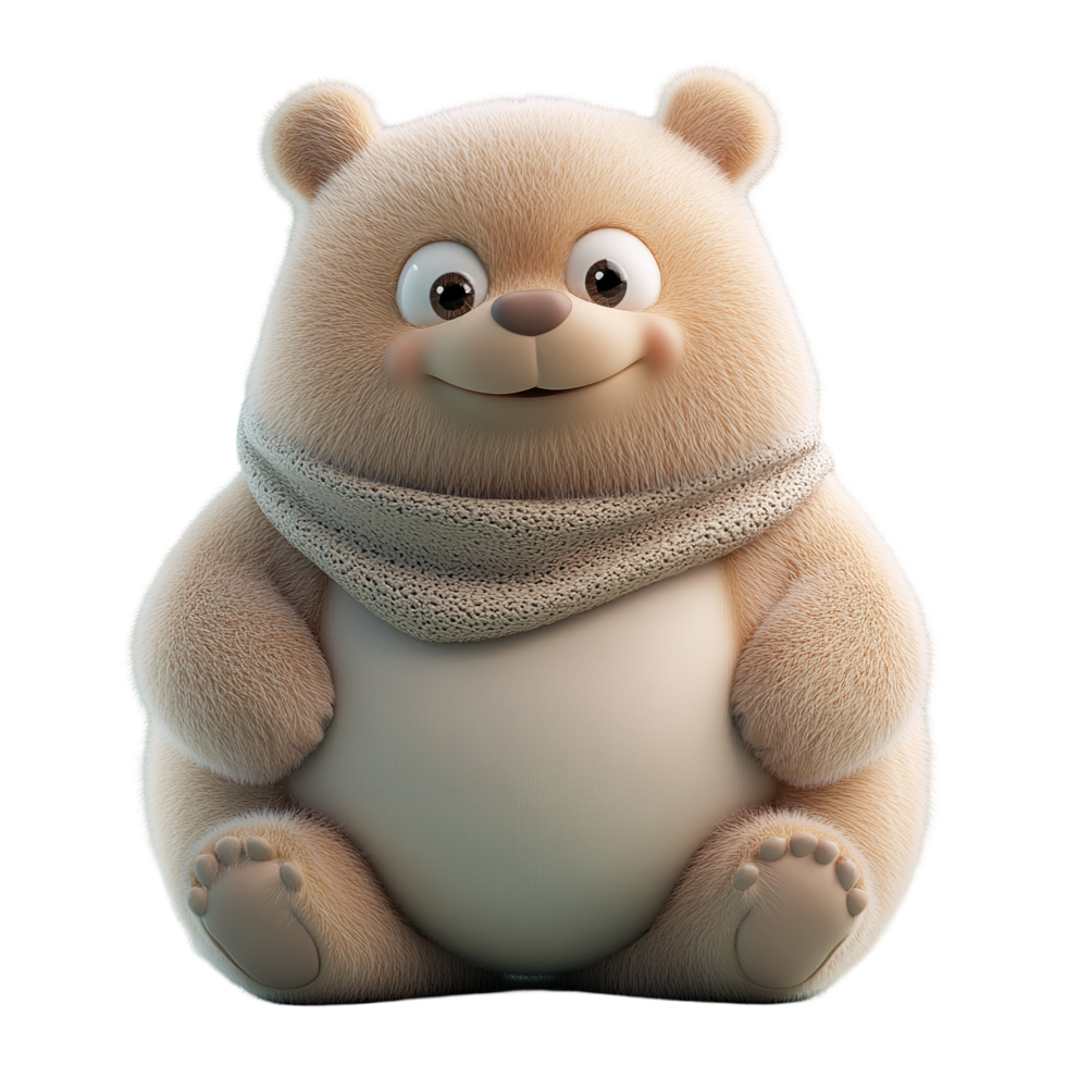 Adorable Fluffy Bear Cub Wearing A Knitted Scarf Isolated on Transparent Background png