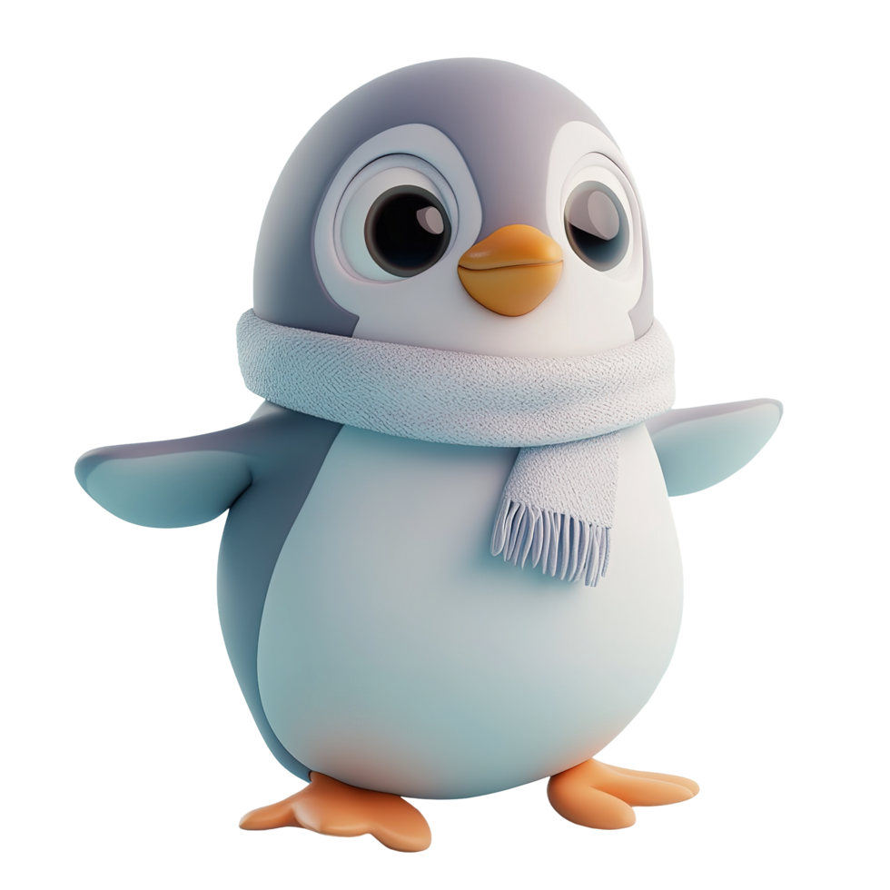 Adorable Cartoon Penguin Wearing A Scarf, Isolated on Transparent Background png