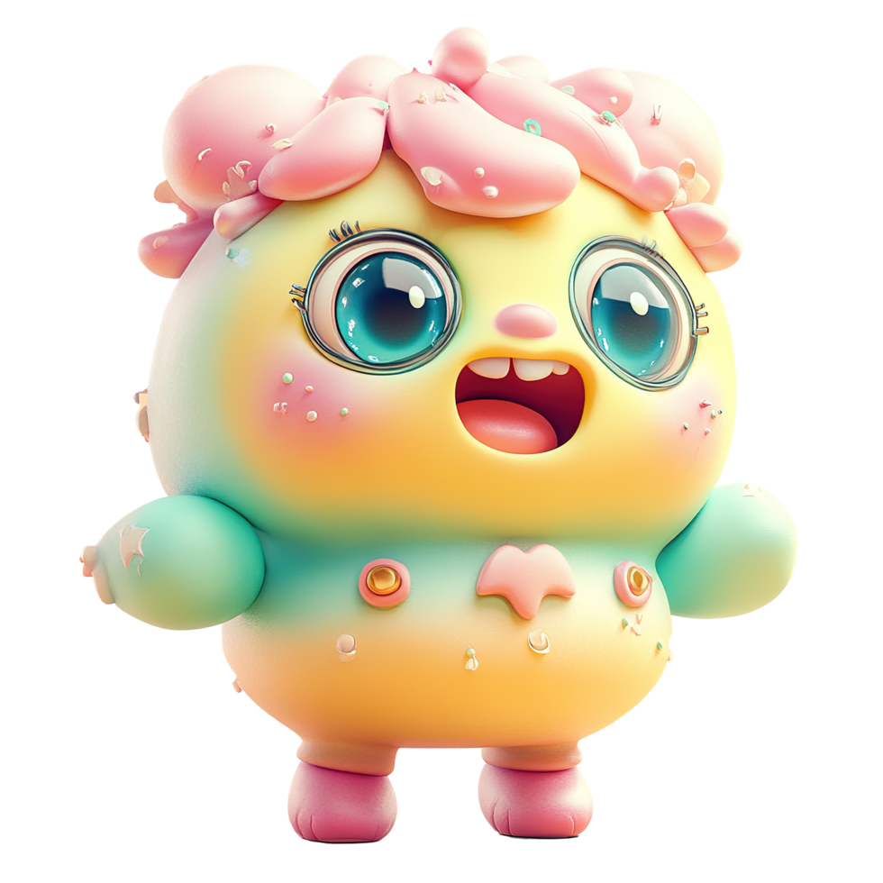 Adorable Pastel Creature With Big Eyes And Happy Expression Isolated on Transparent Background png