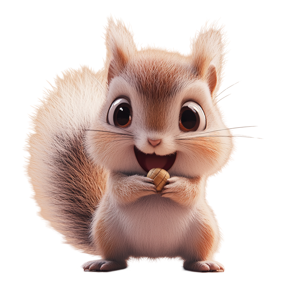 Adorable Animated Squirrel Holding Nut Isolated on Transparent Background png