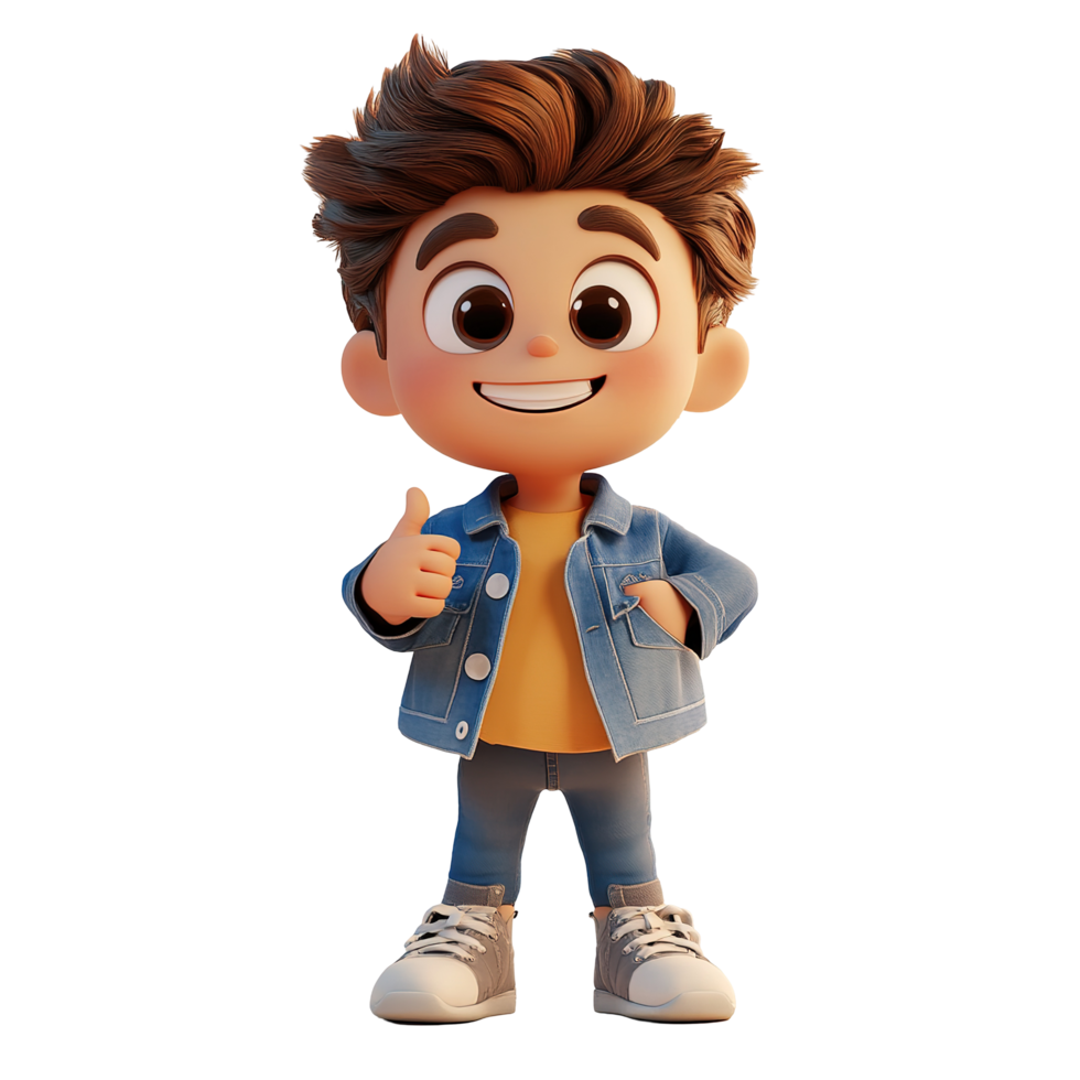 A happy cartoon boy gives a thumbs up gesture, Isolated on Transparent Background png