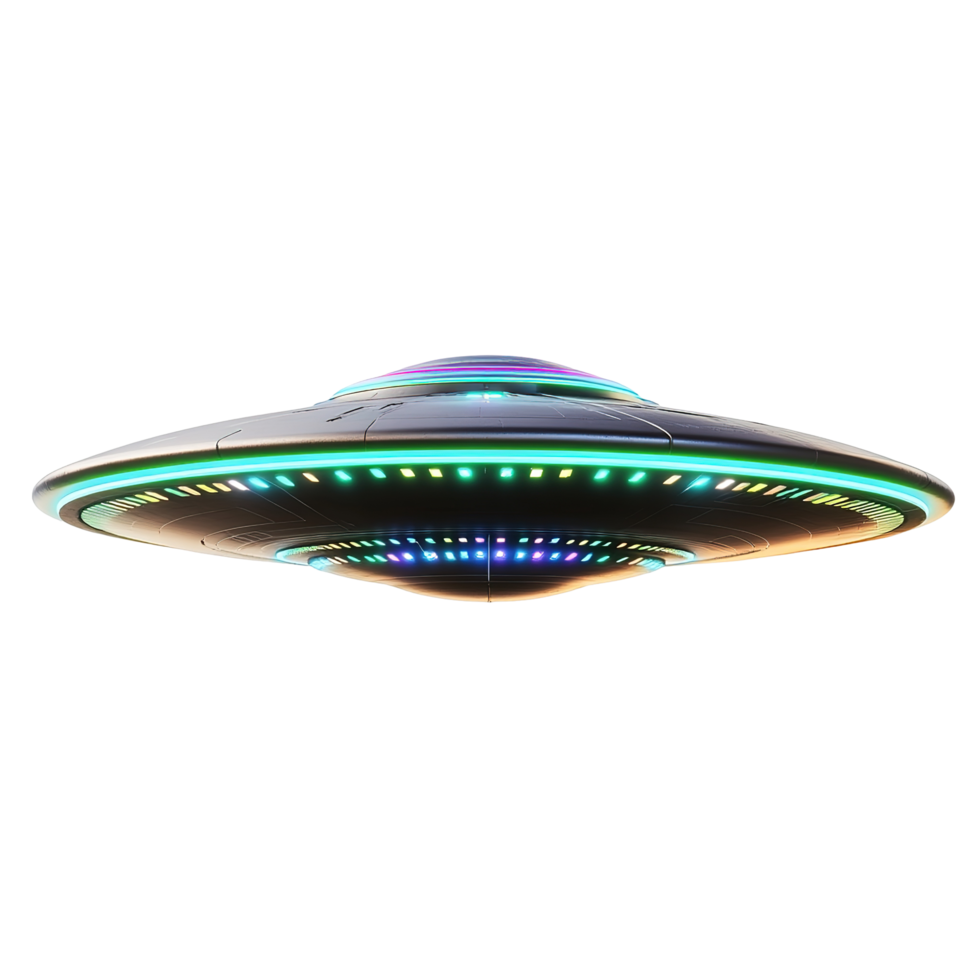 Futuristic Flying Saucer With Neon Lights Glowing png
