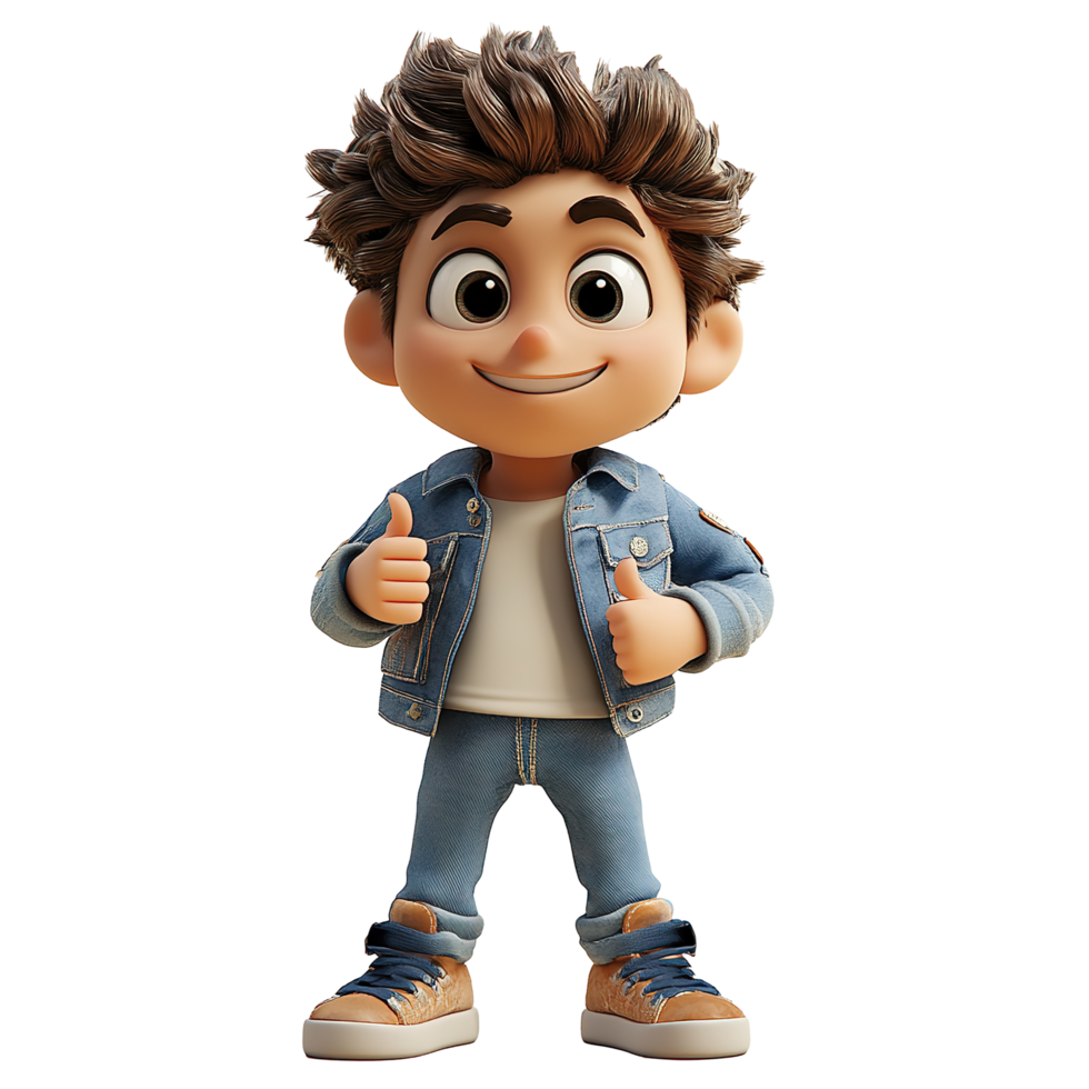 A cheerful cartoon boy gives two thumbs up, Isolated on Transparent Background png