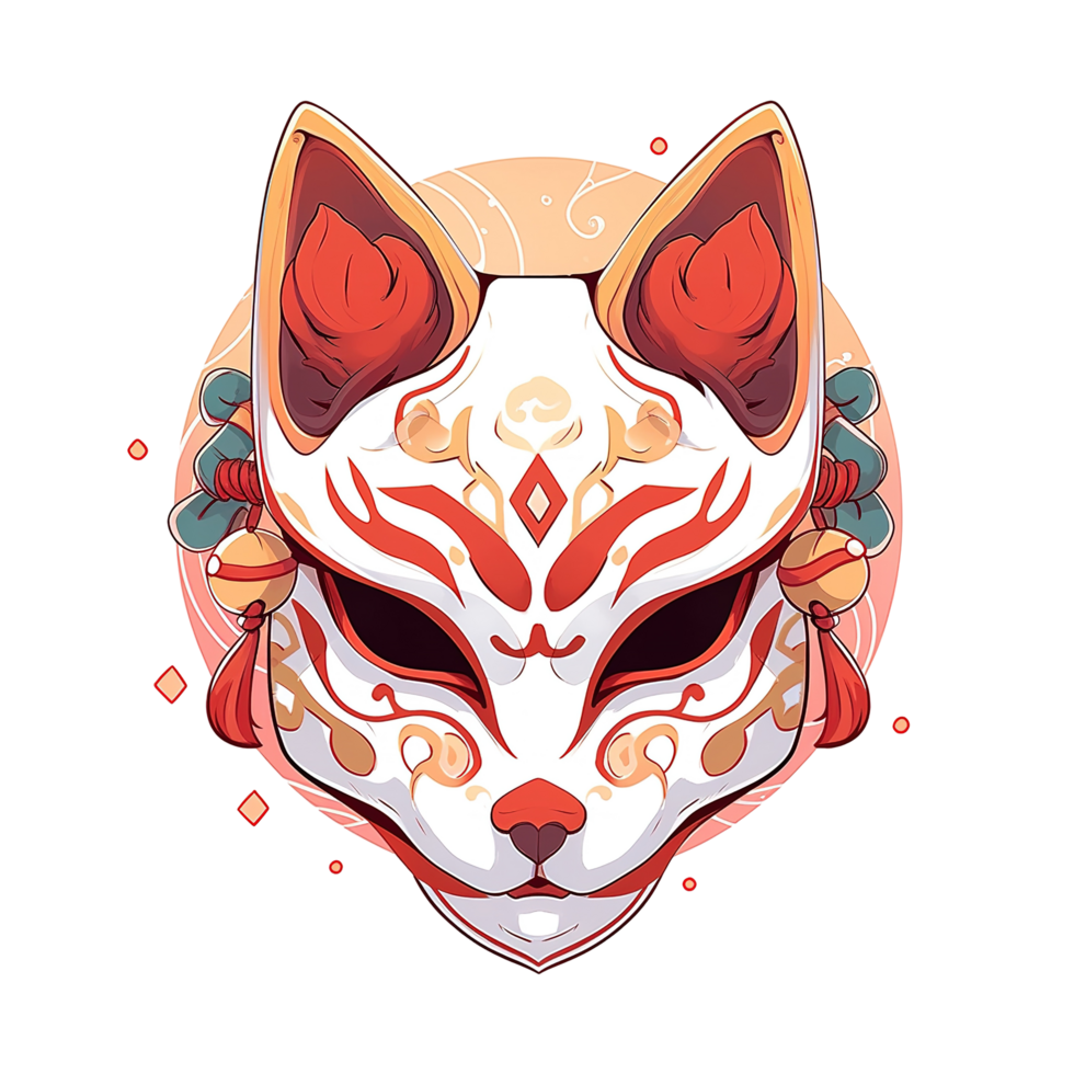 Intricate Kitsune Mask Artistic Design Illustration png