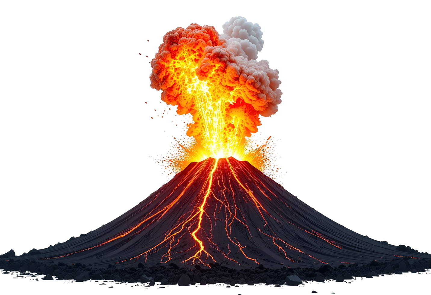 Volcanic Eruption Exploding Lava Flows From Mountain Isolated on Transparent Background png