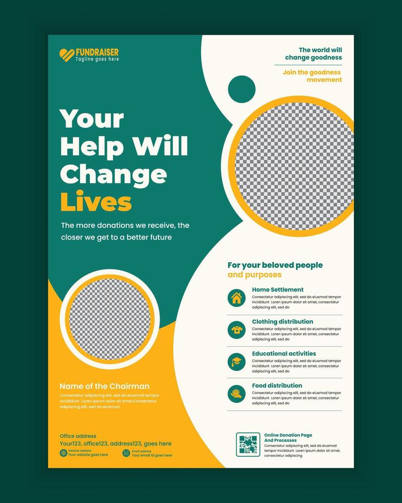 Charity, donation campaign flyer design, or Fundraiser Poster template vector