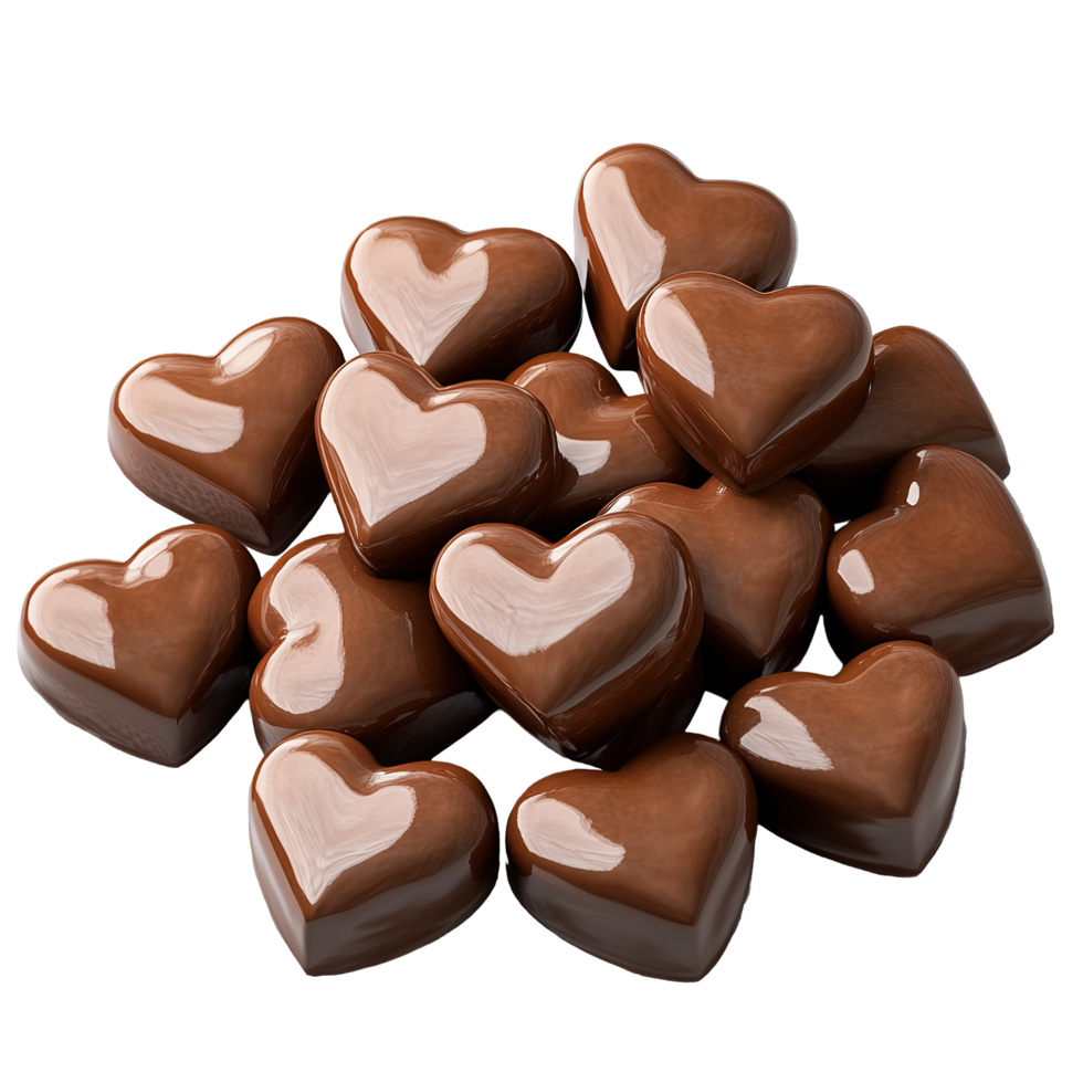 A Pile Of Shiny Chocolate Heart Candies Isolated on Transparent Background png