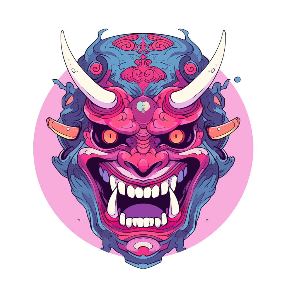 Vibrant Oni Mask Artistic Digital Illustration Isolated on Transparent Background png
