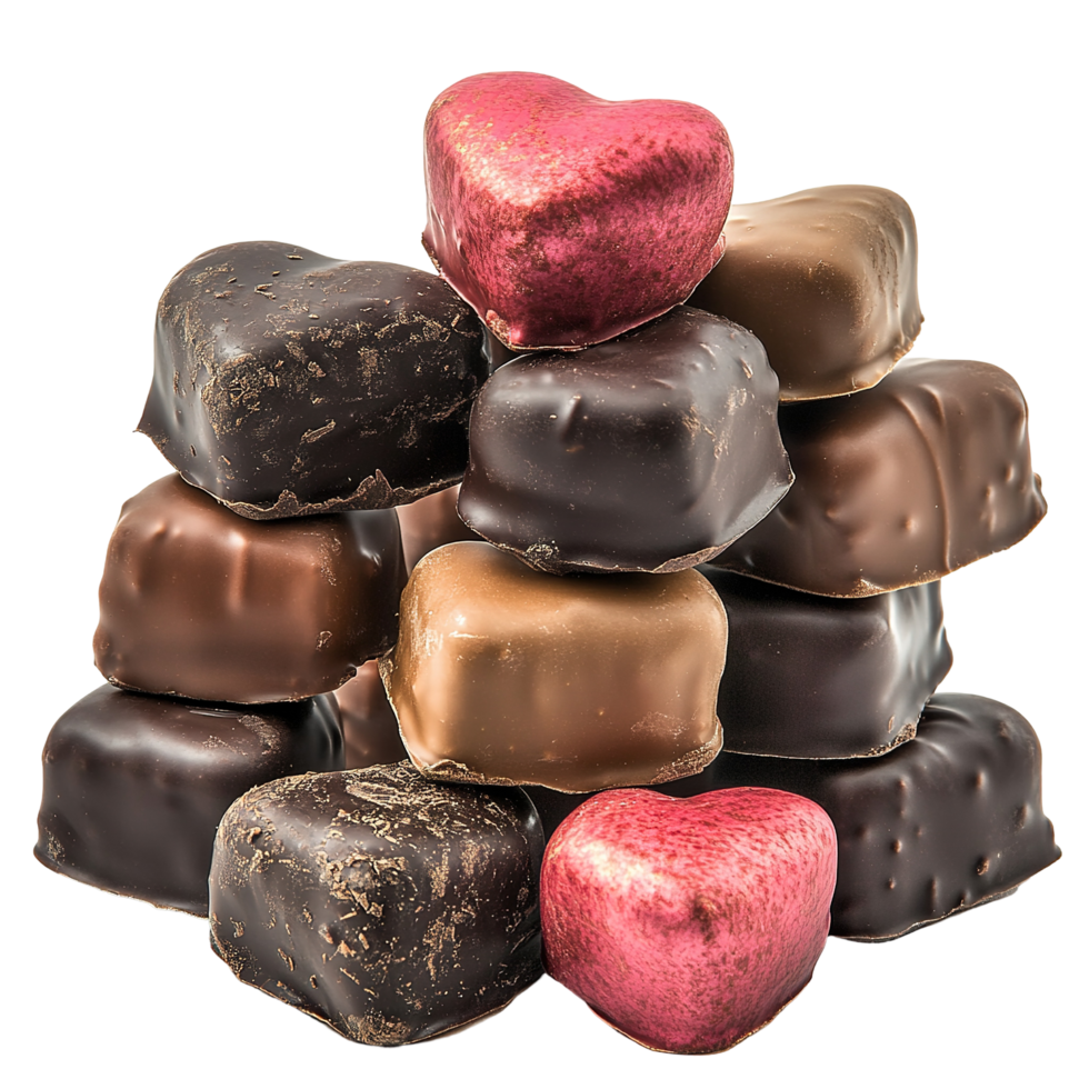 A Delicious Stack of Heart Shaped Chocolate Candies Isolated on Transparent Background png