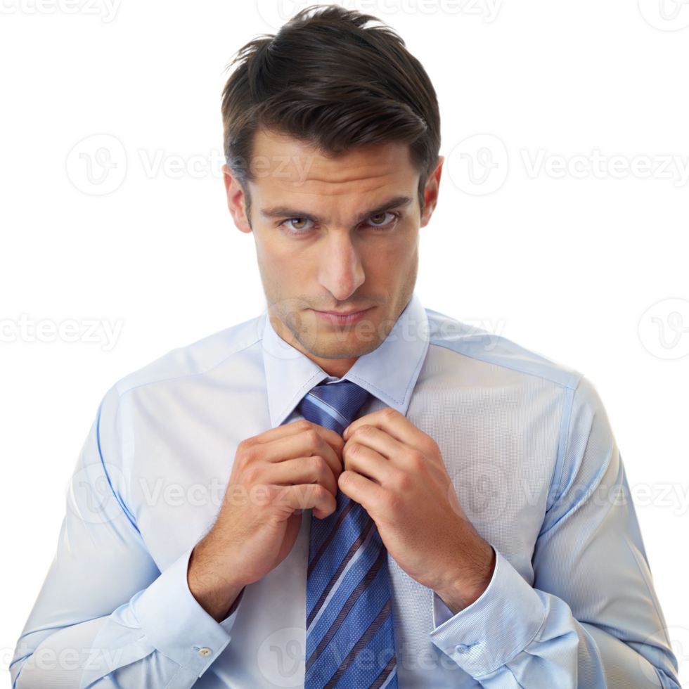 Man adjusting tie isolated on transparent background png