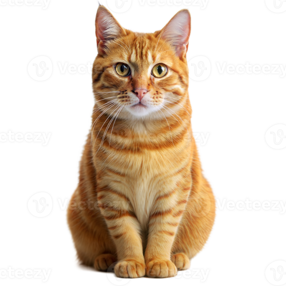 A Cute orange tabby kitten sitting, isolated on dark background png