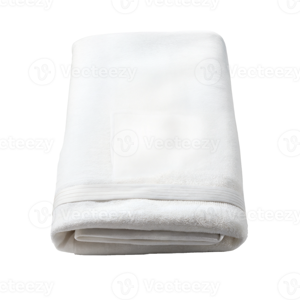 Folded white towel on a grey background, soft and clean household item portrait. png