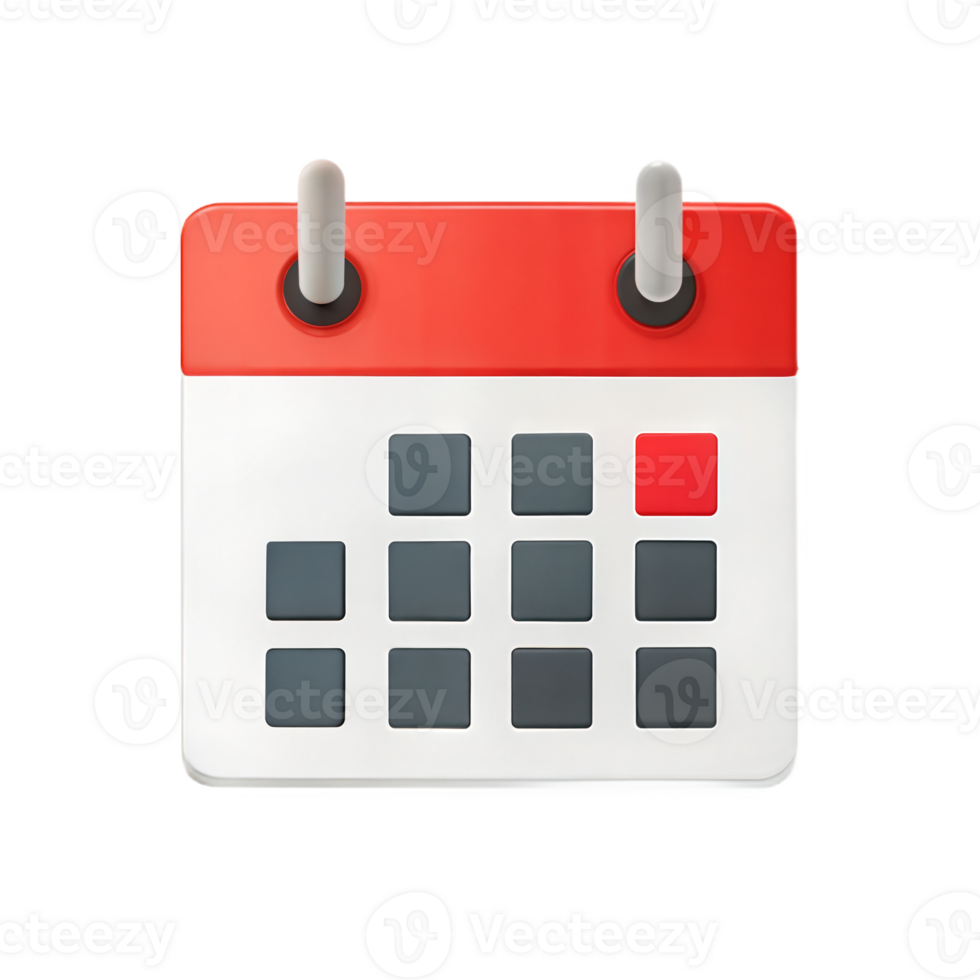 Calendar icon with grey and red squares on a black background, scheduling and planning symbol. png