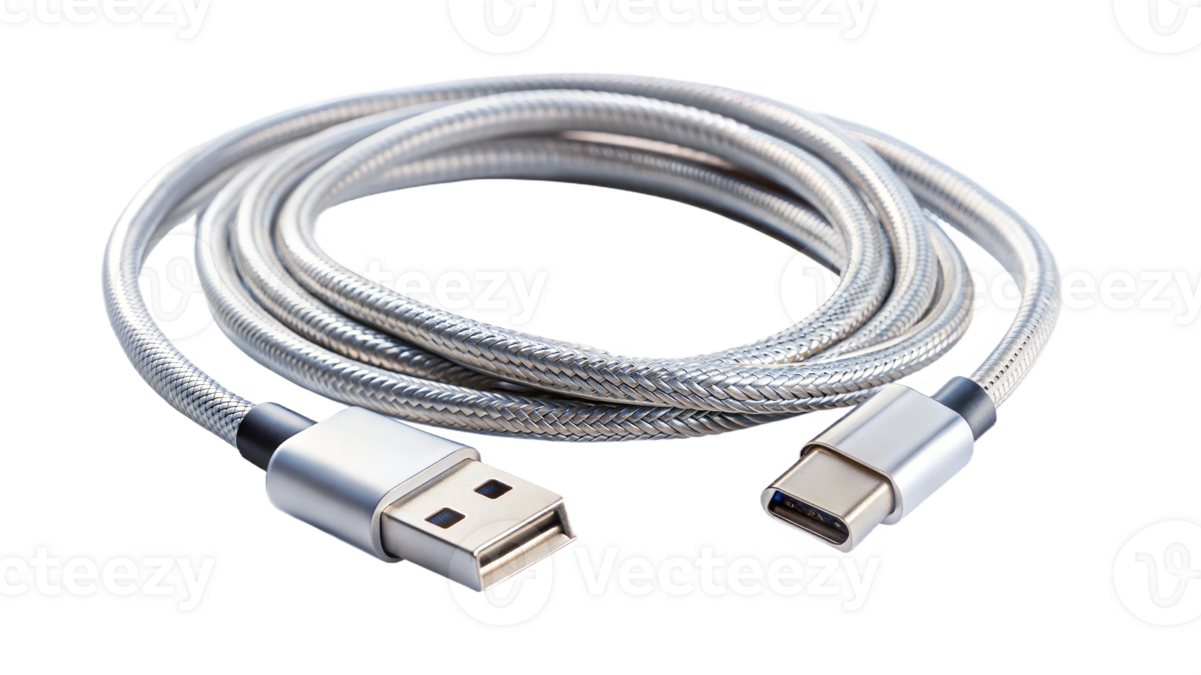 USB C to USB A charging cable on a black background, modern technology accessory. png