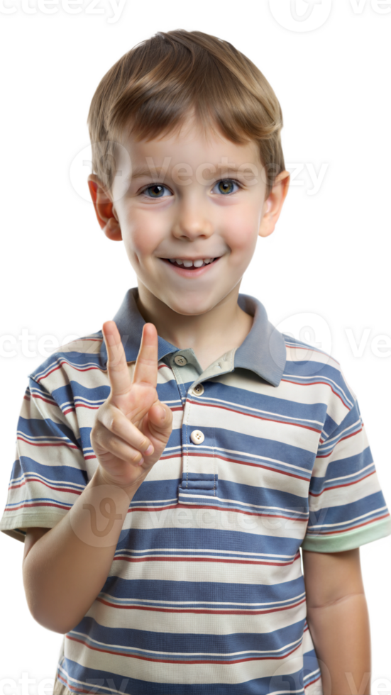 Young boy holding up three fingers on a black background, playful gesture and cheerful expression. png