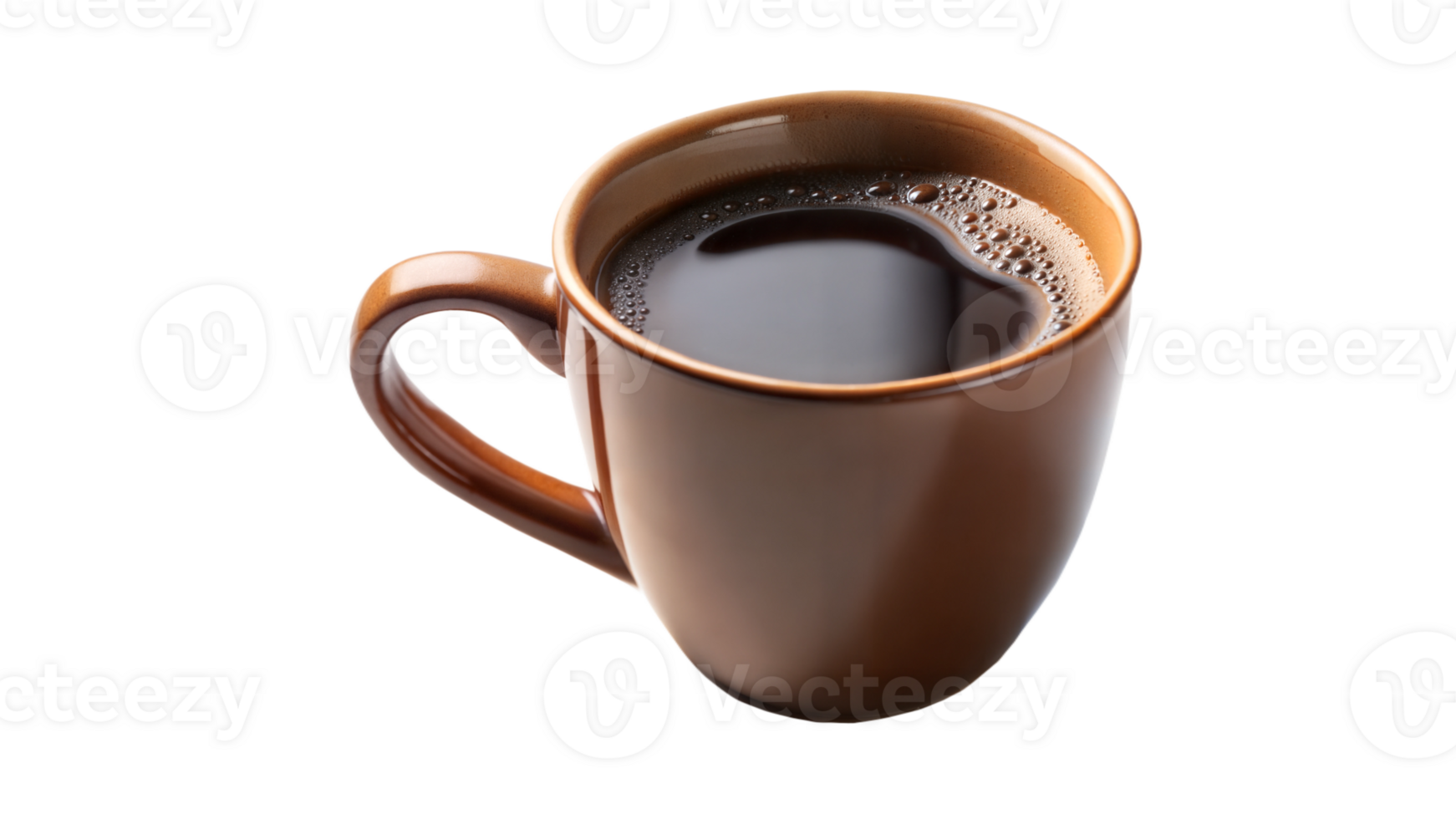 Brown ceramic coffee cup with black coffee on a black background, hot drink and beverage concept. png